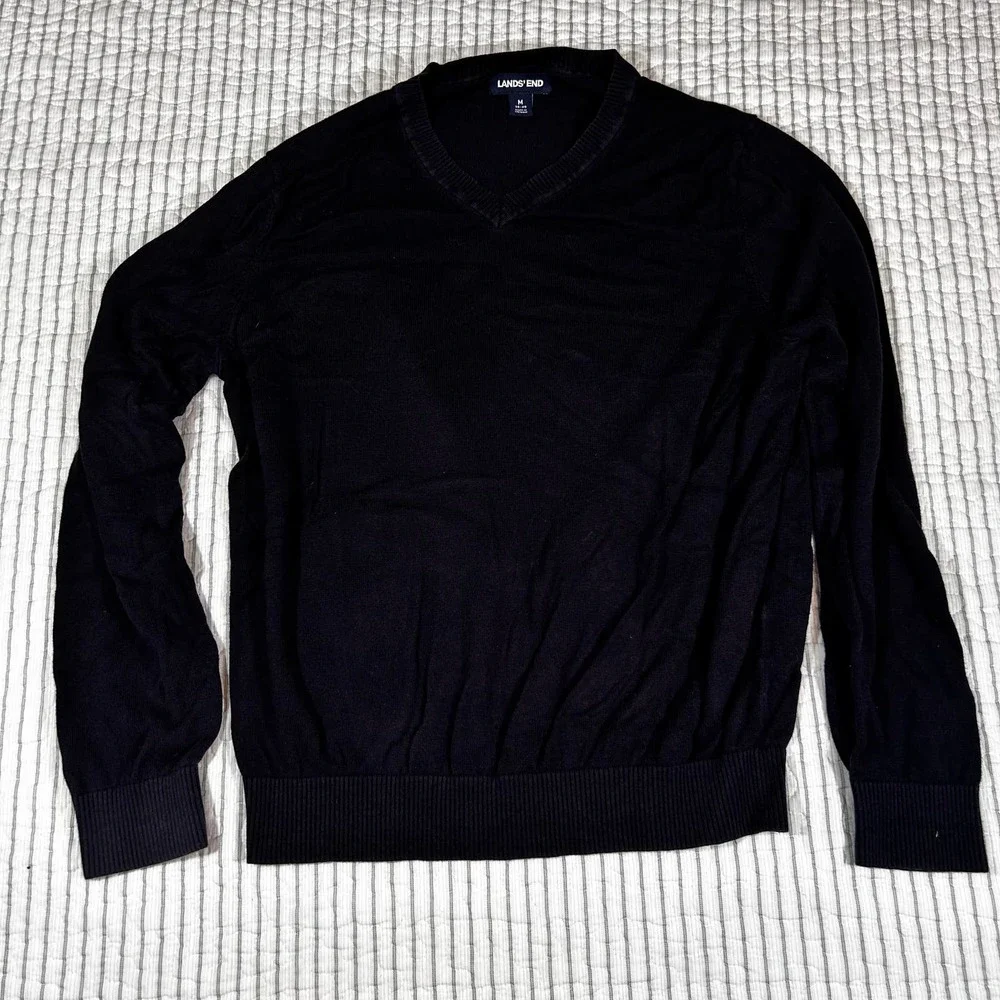 Lands End Mens Sweater M Black 60% Cotton 40% Modal